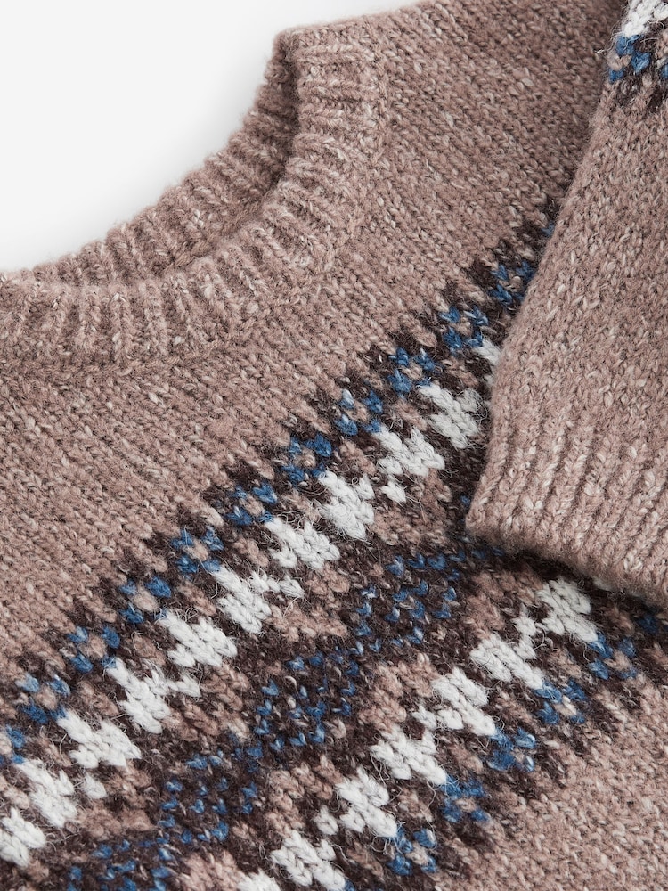 Neutral Fairisle Fairisle Pattern Crew Neck Knitted Jumper (3mths-7yrs) - Image 7 of 7