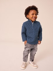 Navy Blue Cable Knit Zip Neck Jumper (3mths-7yrs) - Image 2 of 8