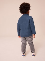 Navy Blue Cable Knit Zip Neck Jumper (3mths-7yrs) - Image 3 of 8