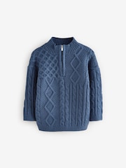 Navy Blue Cable Knit Zip Neck Jumper (3mths-7yrs) - Image 5 of 8