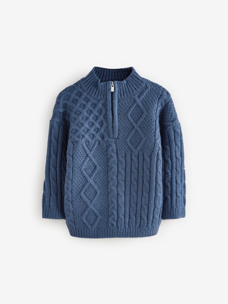 Navy Blue Cable Knit Zip Neck Jumper (3mths-7yrs) - Image 5 of 8
