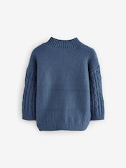 Navy Blue Cable Knit Zip Neck Jumper (3mths-7yrs) - Image 6 of 8