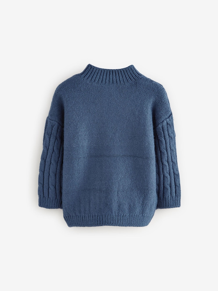 Navy Blue Cable Knit Zip Neck Jumper (3mths-7yrs) - Image 6 of 8