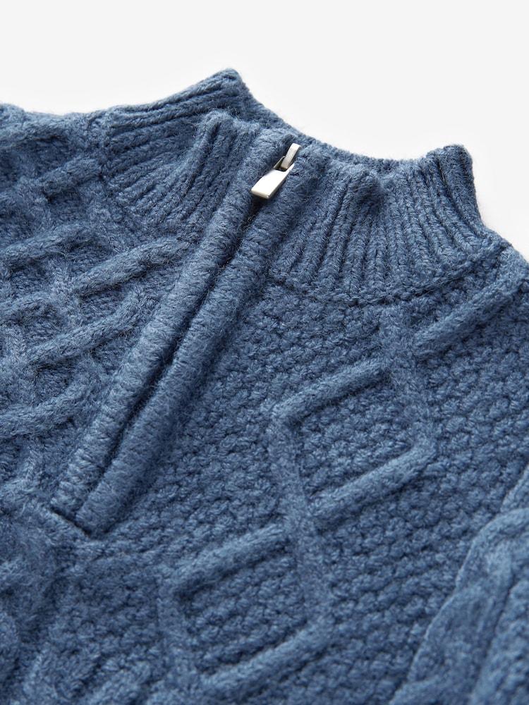 Navy Blue Cable Knit Zip Neck Jumper (3mths-7yrs) - Image 7 of 8