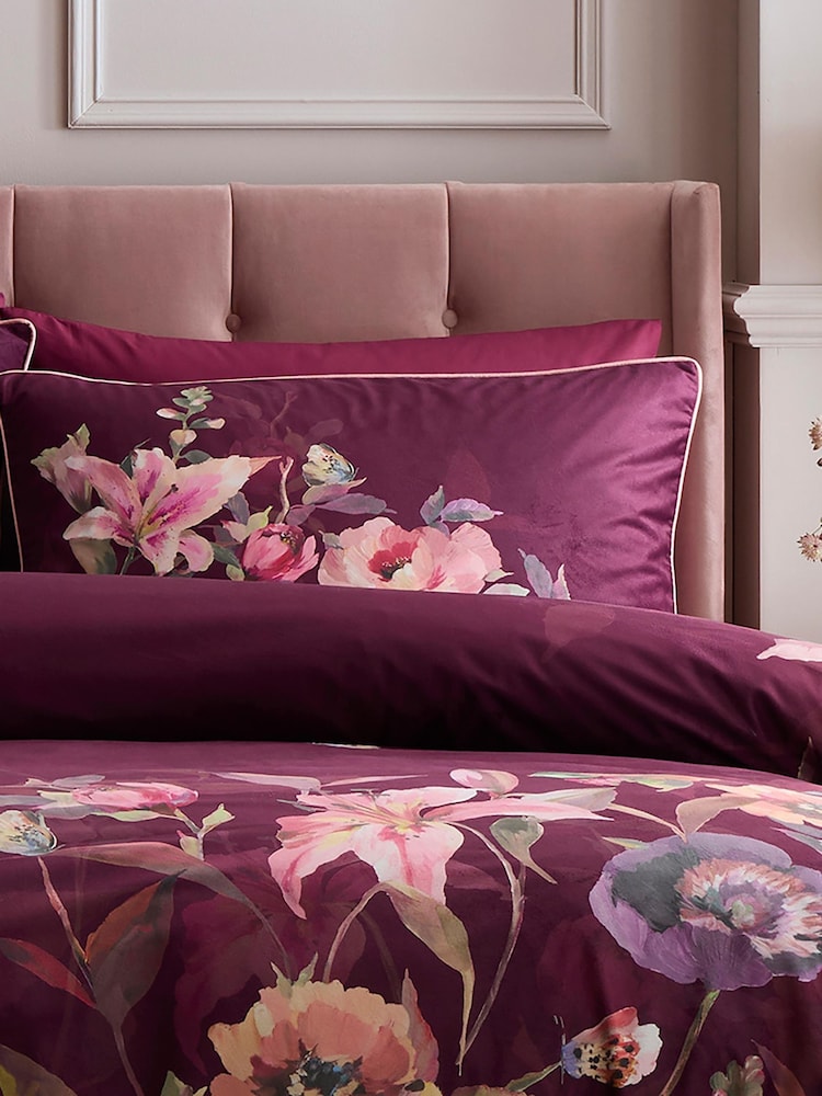 Soiree Berry Tatiana Velvet Duvet Cover & Pillowcase Set - Image 2 of 4 Soiree Berry Tatiana Velvet Duvet Cover & Pillowcase Set - Image 2 of 4