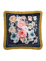 Laurence Llewelyn-Bowen Blue Bouquet List Velvet Filled Cushion - Image 2 of 5