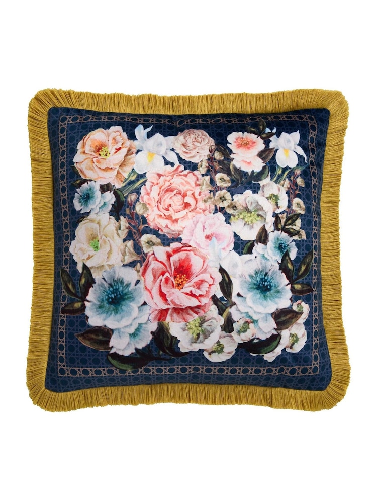 Laurence Llewelyn-Bowen Blue Bouquet List Velvet Filled Cushion - Image 2 of 5
