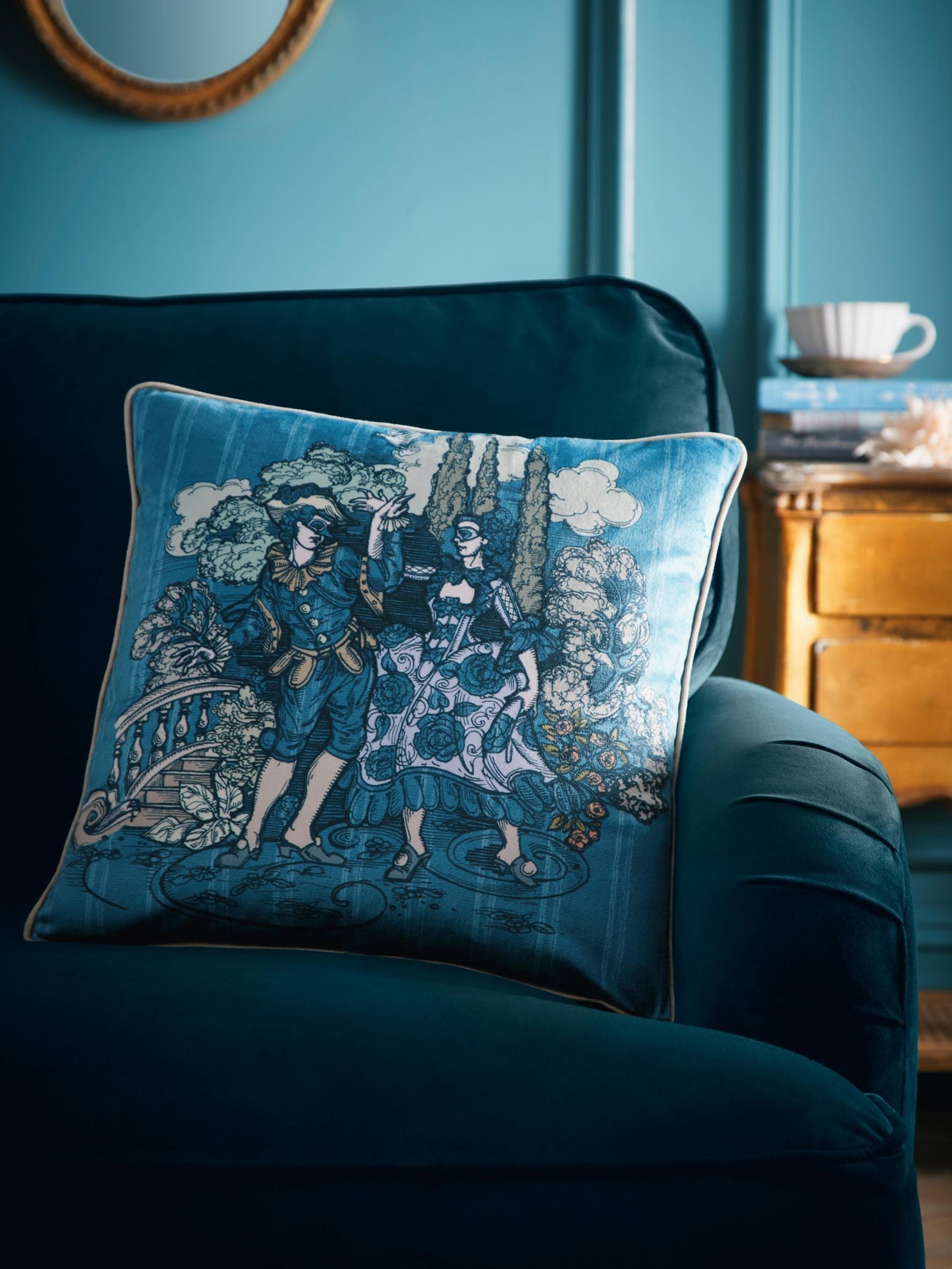Laurence Llewelyn-Bowen Blue Tuscan Toile-Velvet 43 X 43Cm Filled Cushion In | : 43Cm X 43Cm - Image 6