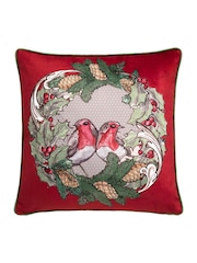 Laurence Llewelyn-Bowen Red Festive Robin Velvet Filled Christmas Cushion - Image 2 of 4
