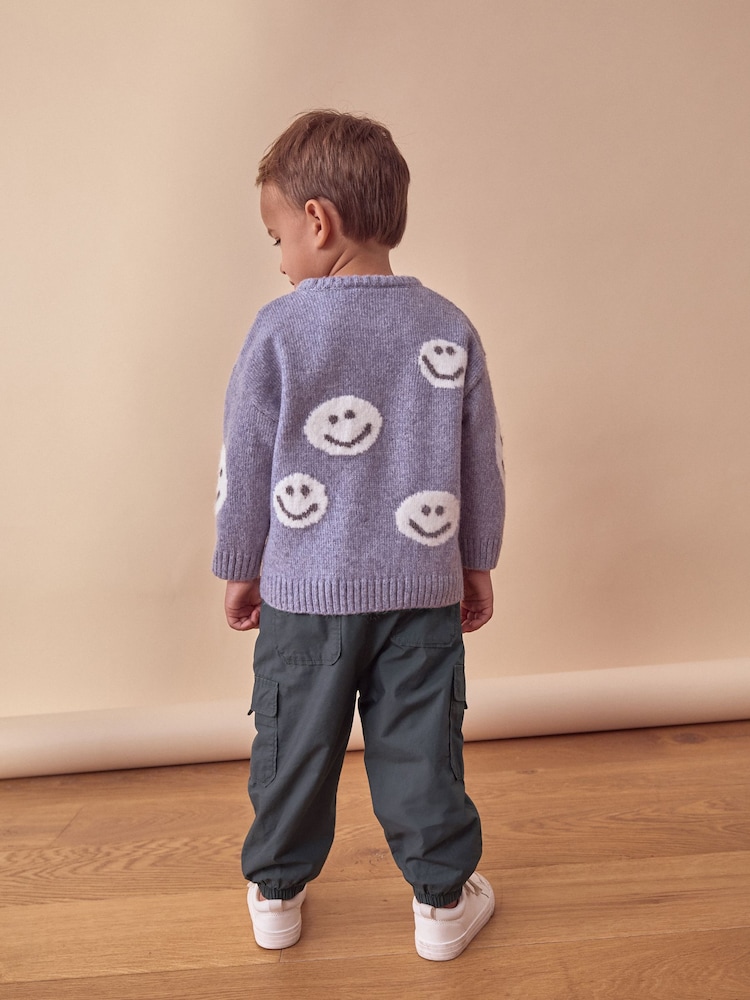 Grey/Blue Happy Faces Crew Neck Jumper (3mths-7yrs) - Image 2 of 8