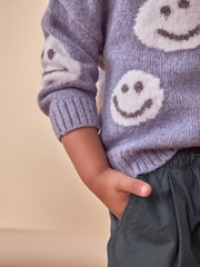 Grey/Blue Happy Faces Crew Neck Jumper (3mths-7yrs) - Image 4 of 8