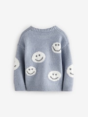 Grey/Blue Happy Faces Crew Neck Jumper (3mths-7yrs) - Image 6 of 8