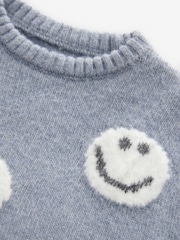 Grey/Blue Happy Faces Crew Neck Jumper (3mths-7yrs) - Image 7 of 8