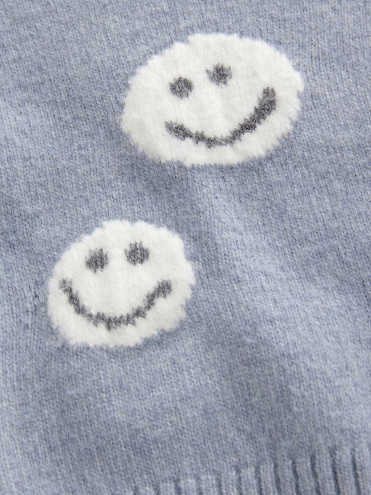 Grey/Blue Happy Faces Crew Neck Jumper (3mths-7yrs) - Image 8 of 8