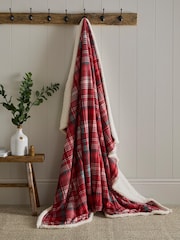Dreams & Drapes Red Bennet Check Sherpa Reverse Throw - Image 1 of 5