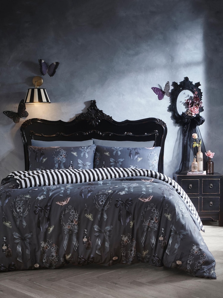 Fusion Grey Bows Noir Easy Care Duvet Cover & Pillowcase Set - Image 1 of 4