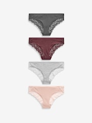 Grey Marl/Pink/Plum Bikini Lace Knickers 4 Pack - Image 1 of 11