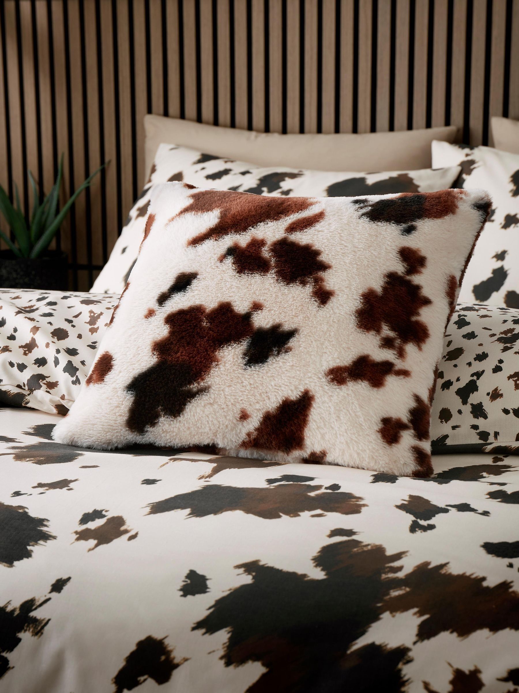 Julian Charles Brown Cow Print Chocolate Faux Fur Cushion - One Size - Image 4