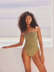 Khaki Green Broderie Bandeau Tummy Shaping Control Swimsuit - Image 3 of 6