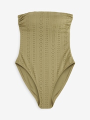 Khaki Green Broderie Bandeau Tummy Shaping Control Swimsuit - Image 6 of 6