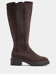 Yours Curve Brown Knee High Cleated Chelsea Boots In Wide E Fit - Image 2 of 5