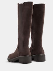 Yours Curve Brown Knee High Cleated Chelsea Boots In Wide E Fit - Image 3 of 5