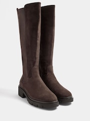 Yours Curve Brown Knee High Cleated Chelsea Boots In Wide E Fit - Image 4 of 5