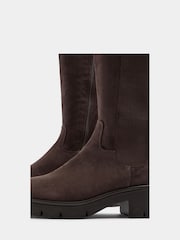 Yours Curve Brown Knee High Cleated Chelsea Boots In Wide E Fit - Image 5 of 5