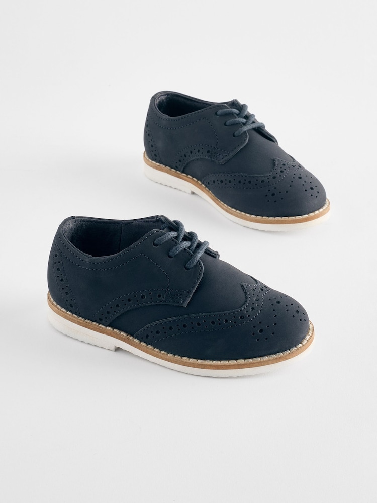 Navy Standard Fit (F) Smart Leather Brogue Shoes - Image 1 of 5