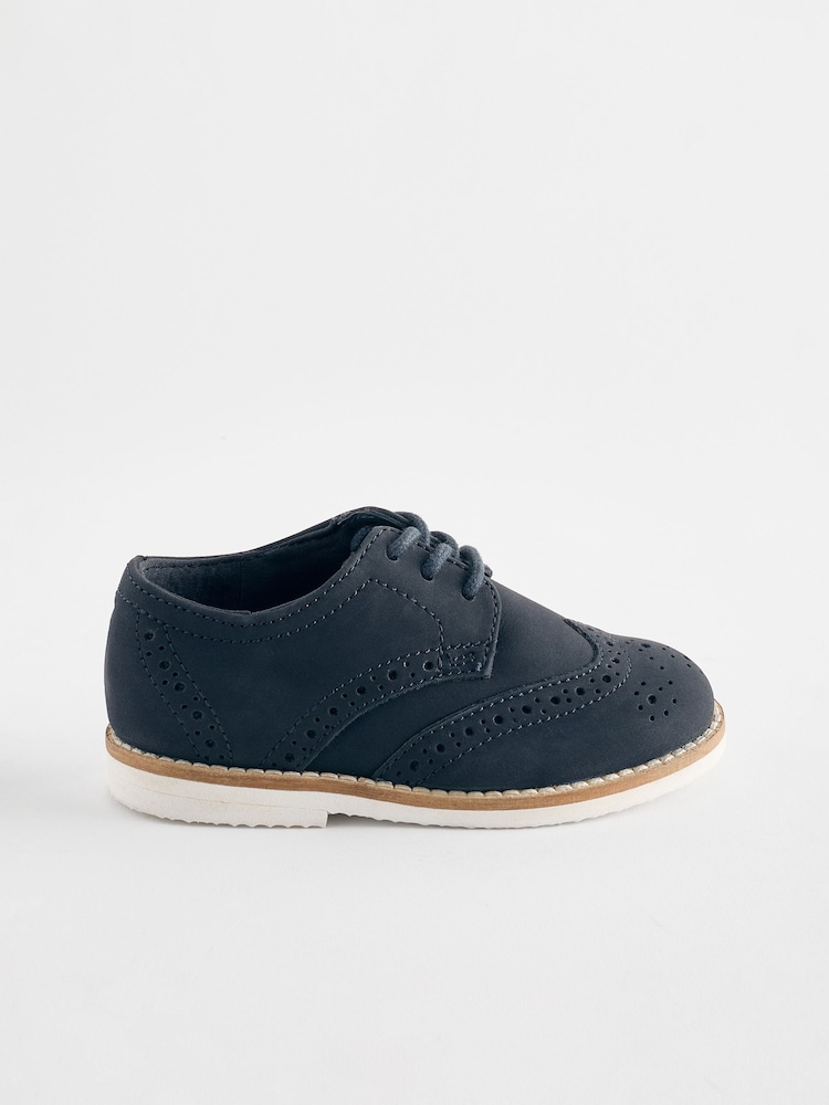 Navy Standard Fit (F) Smart Leather Brogue Shoes - Image 2 of 5