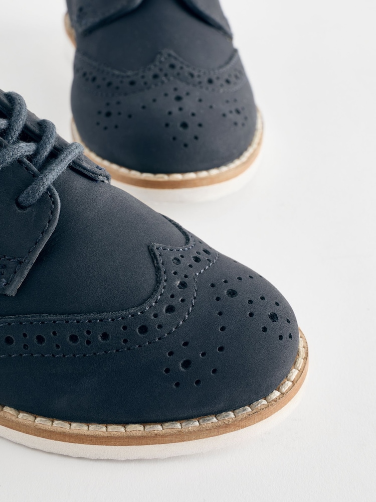 Navy Standard Fit (F) Smart Leather Brogue Shoes - Image 4 of 5