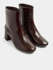 Yours Curve Brown Patent Almond Toe Block Heel Ankle Boots In Wide E Fit - Image 2 of 5