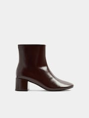 Yours Curve Brown Patent Almond Toe Block Heel Ankle Boots In Wide E Fit - Image 3 of 5
