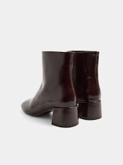 Yours Curve Brown Patent Almond Toe Block Heel Ankle Boots In Wide E Fit - Image 4 of 5