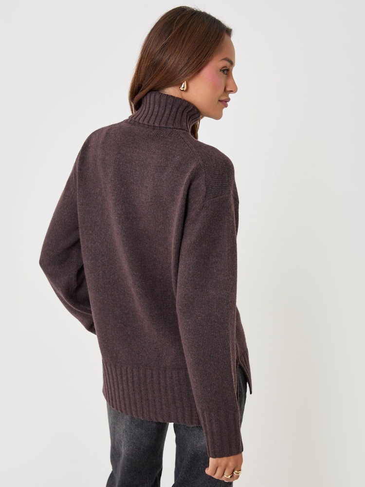 Threadbare Brown Oversized Roll Neck Jumper - Image 2 of 4 Threadbare Brown Oversized Roll Neck Jumper - Image 2 of 4