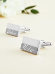 Silver Tone Usher Engraved Wedding Cufflinks - Image 1 of 5