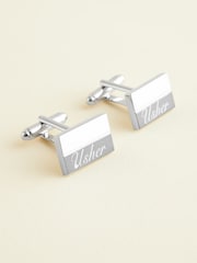 Silver Tone Usher Engraved Wedding Cufflinks - Image 2 of 5