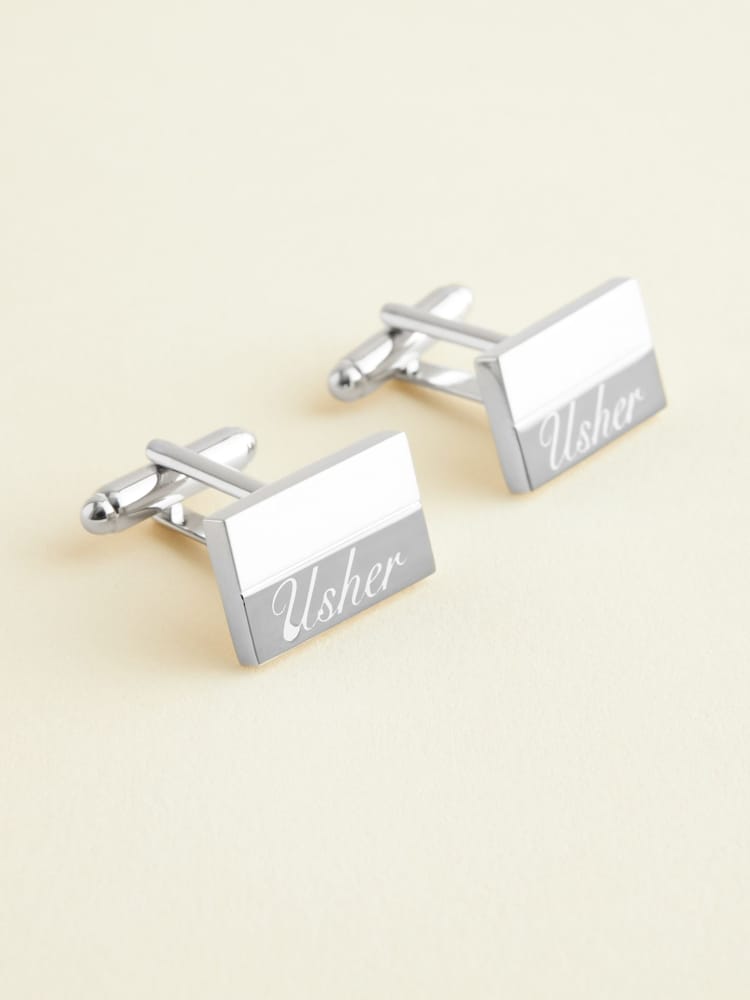 Silver Tone Usher Engraved Wedding Cufflinks - Image 2 of 5