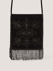 Monsoon Blue Dori Embroidered Fringe Cross-Body Bag - Image 1 of 4