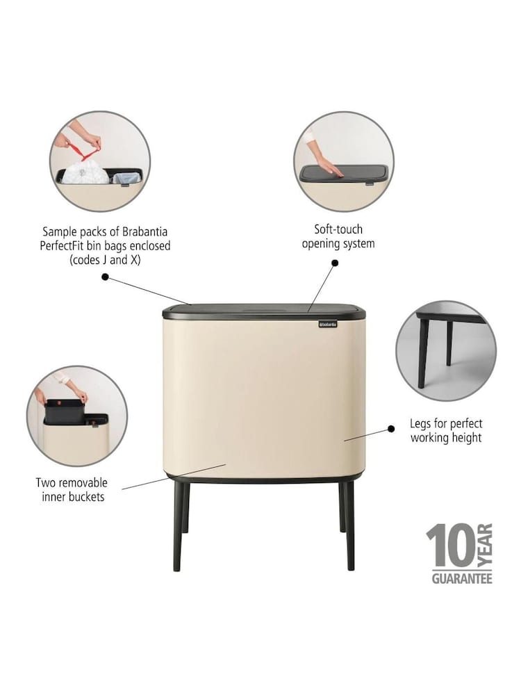 Brabantia Cream Bo 11 Plus 23L Touch Bin - Image 6 of 6