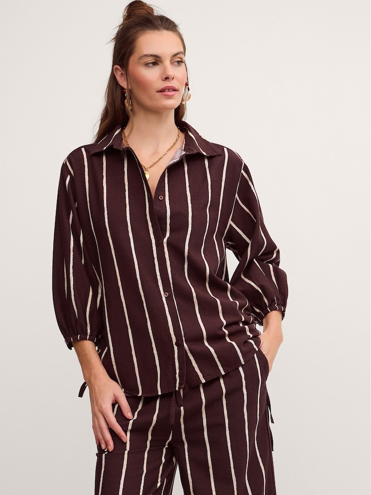 Monsoon Brown Callie Thorpe x Monsoon Stripe Linen Blend Shirt - Image 1 of 6 Monsoon Brown Callie Thorpe x Monsoon Stripe Linen Blend Shirt - Image 1 of 6