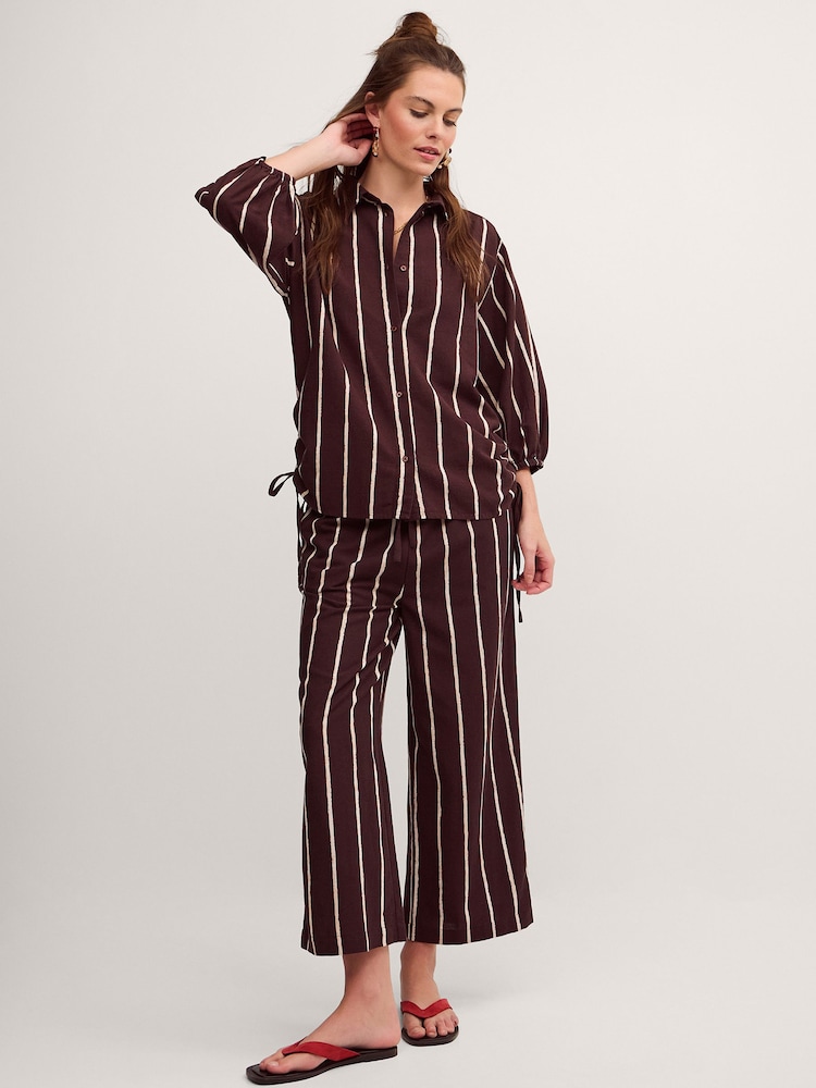 Monsoon Brown Callie Thorpe x Monsoon Stripe Linen Blend Shirt - Image 2 of 6 Monsoon Brown Callie Thorpe x Monsoon Stripe Linen Blend Shirt - Image 2 of 6