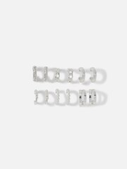 Accessorize Silver Tone Textured Hoop Earrings 6 Pack - Image 1 of 3