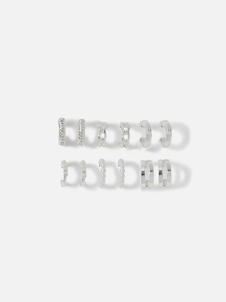 Accessorize Silver Tone Textured Hoop Earrings 6 Pack - Image 1 of 3