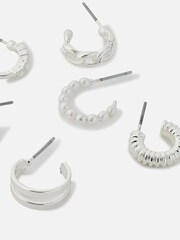 Accessorize Silver Tone Textured Hoop Earrings 6 Pack - Image 2 of 3