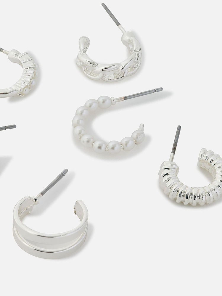 Accessorize Silver Tone Textured Hoop Earrings 6 Pack - Image 2 of 3