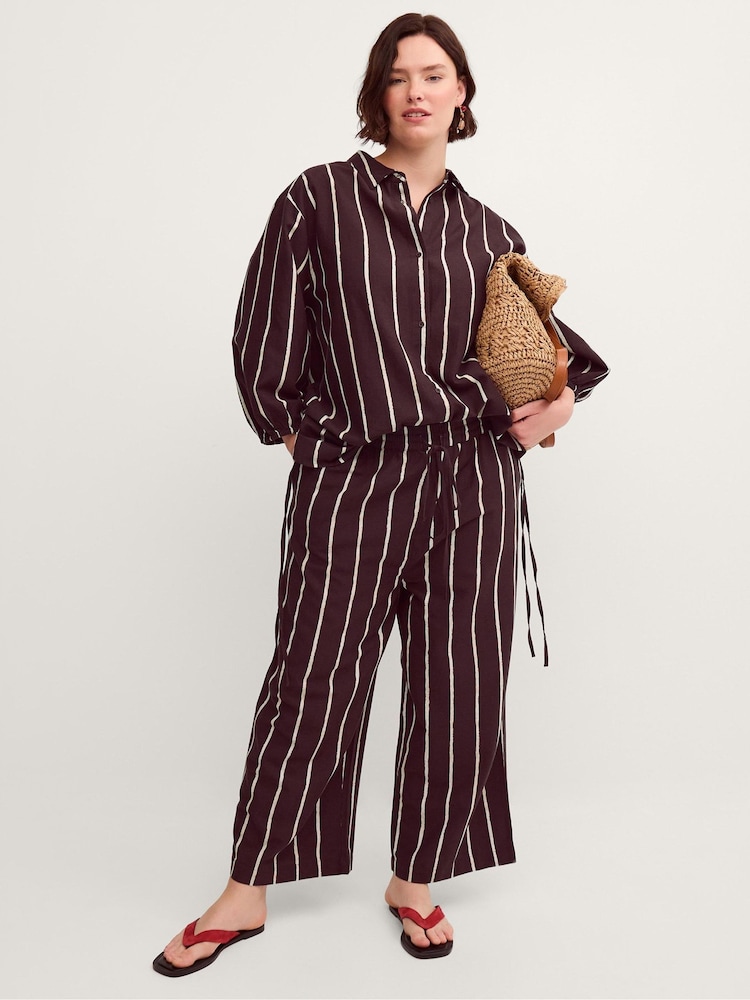 Monsoon Brown Callie Thorpe x Monsoon Stripe Linen Blend Wide Leg Trousers - Image 1 of 9 Monsoon Brown Callie Thorpe x Monsoon Stripe Linen Blend Wide Leg Trousers - Image 1 of 9