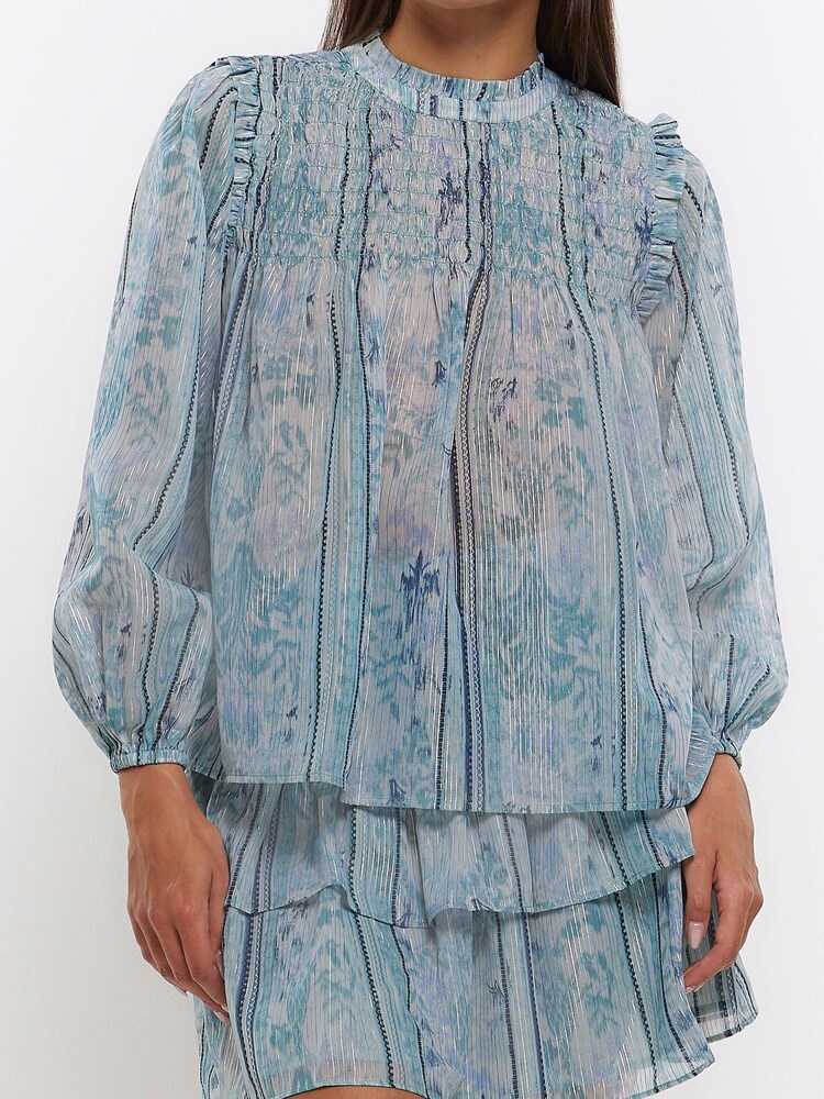 Metaliczna bluzka River Island z marszczonym karczkiem - Obraz 1 z 4