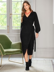 Pour Moi Black Elle Knit Midi Wrap Dress - Image 1 of 4