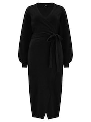 Pour Moi Black Elle Knit Midi Wrap Dress - Image 3 of 4